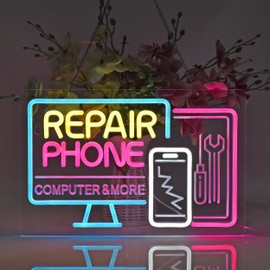 JOMOSPO Phone Repair Neon Sign, Neon Lights Hanging Wall Art Decoration for Business Cellphone Tablet Laptop Desktop Computer Repair Shop, USB Powered Ultra Bright Dimmable, 15.75 * 10.2inches