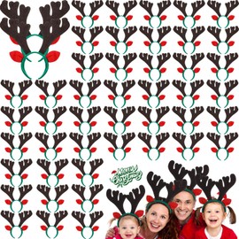 Zubebe 48 Pcs Christmas Reindeer Antlers Headbands with Ears Antler Xmas Elk Deer Headpiece Photo Booth Props Decoration for Holiday Adults Kids Xmas Costume Cosplay Party Favors Supplies
