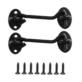 Door Latch Lock. Stainless Steel Barn Door Lock, Heavy Duty Gate Latch, Eye Latches & Bolt for Door Locks, Hook and Eye Door Latch for Bathroom Door, Garage Gate, Window, Cabinet, Fence (Black, 4IN)