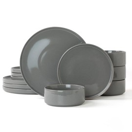 Famiware Nebula Dinnerware Sets, 12 Piece Dish Set, Plates and Bowls Set for 4 - Color: Dark Gray