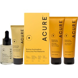 Acure Kit Iluminador Combate la opacidad y el tono desigual Rutina de Cuidado Facial: Limpiador, Exfoliante, Suero de Vitamina C y Crema de Da