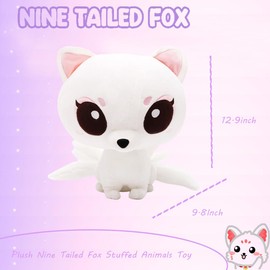 ELAINREN Lifelike Nine-Tailed White Fox Stuffed Animals Toy Realistic Fox Plush Toy Cute Kyuubi Kitsune Plushie Dolls Gifts for Kids/9.8''x12.9''