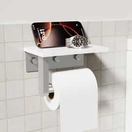BATHLAVISH Toilet Paper Holder with Marble Shelf, 304 Stainless Steel Tissue Hand Holder Wall Mounted Toilet Paper Roll Hold with Phone Shelf for Bathroom Kitchen Washroom Bedroom, Brushed Nickel