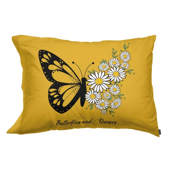 Acptolen Daisy Butterfly Pillow Sham White Flower Butterflies Creativity Yellow