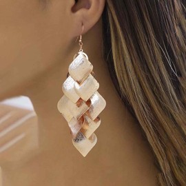 Inateannal Vintage Leaf Chandelier Earring Gold Layered Leaf Earrings Long Leaf Tassel Drop Earrings Metal Leaf Hook Earrings Square Geometric Statement Earrings Jewelry for Women and Girls