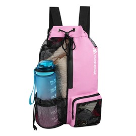 flintronic Swimming Bag, Waterproof Swim Bag Sport Gym Bag, Drawstring Mesh Bags, Large Swim String Backpack with Wet & Dry Compartment, Swimming Equipment Bag for Men Women Beach, Gym, Sport, Rose