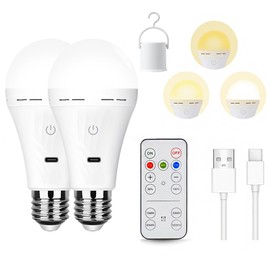 Battery Operated Light Bulb, USB Rechargeable Light Bulbs with Remote and Timer for Non-Hardwired Fixture, 3 Color Temperatures Dimmable Led Light Bulbs with Hooks, Don'T Need any Electrical Wiring