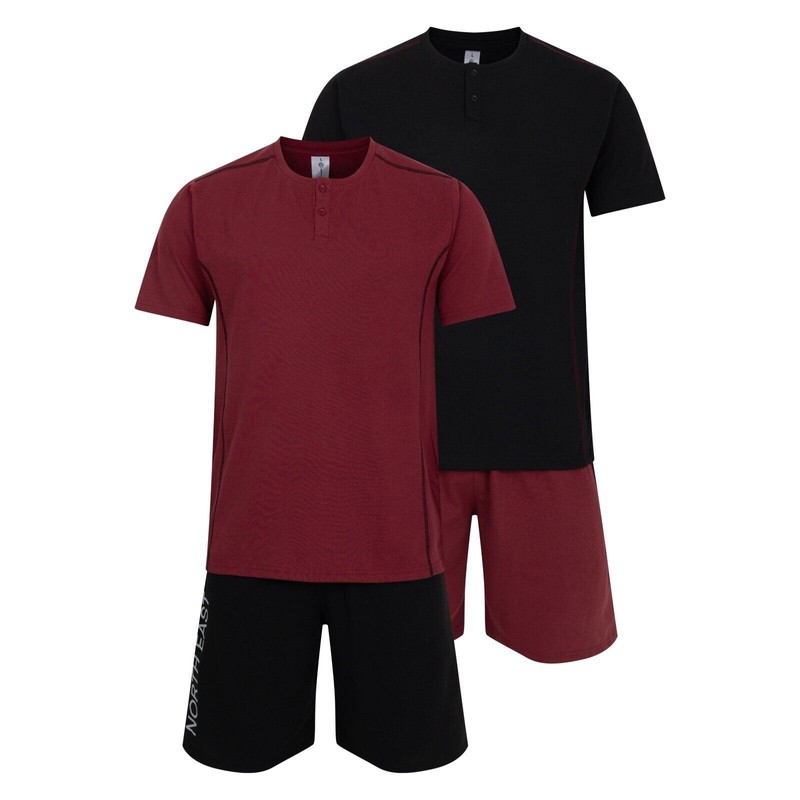 Mens 2 Pack Short Pyjamas Nightwear PJ Sets Twin Pack