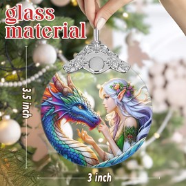 Enchanted Elf & Dragon Ornament - Jocidea Christmas Ornaments - Stained Glass Hanging Decor - Christmas Tree Ornaments - Christmas Decoration - Gifts for Friends, Sisters - Gift Ornament