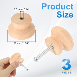 PATIKIL Bifold Door Hardware, 3Pcs 3.8 Inch Bi-Fold Door Round Wood Knob Cabinet Knobs Bifold Closet Door Hardware Repair Part Kit for Folding Closet Sliding Door, Brown