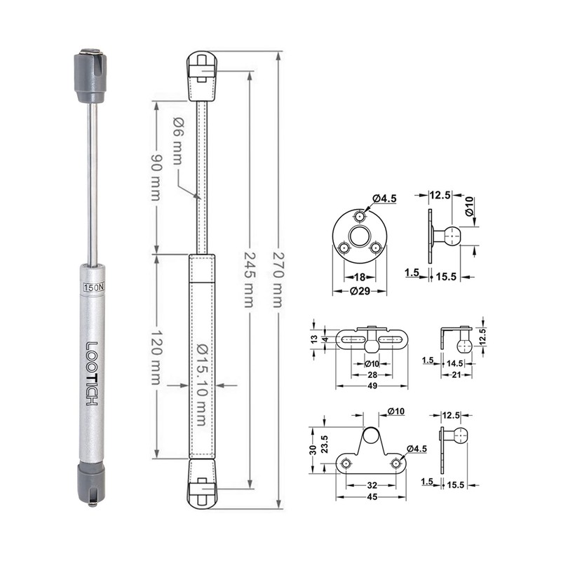LOOTICH 200N Flap Fitting Flap Holder Lid Gas Spring Damper