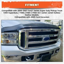 ECOTRIC Grille Assembly Compatible With 2005-2007 Ford SuperDuty F250 F350 F450 F-250 F-350 F-450 Excursion Chrome With Gray Honey Comb Replacement for FO1200456 5C3Z8200BAA(Without Emblem)