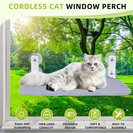 Cat Bed Hammock and Window, 52 x 30 cm, Stable for Cats, with Removable Plush Pads, Foldable, 4 Strong Suction Cups Holds 25 kg (Grey) (Grey-XL)