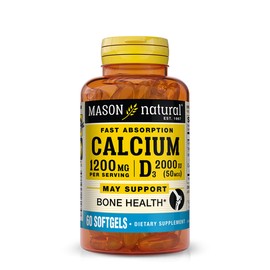 Mason Natural Calcium 1,200 mg with Vitamin D3 50 mcg (2,000 IU) - Immune Support & Bone Health*, Gluten Free, 60 Softgels