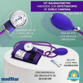 Baumanometro Aneroide Medstar Kit con Estetoscopio de Doble Campana FULL COLOR (Morado)                                                               