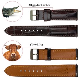 vinacreations 19mm Dark Brown Alligator Belly Leather Watch Band Crocodile Strap Men Quick Release Premium Replacement Wristwatch Band Buckle Handmade by Vietnamese DH-03-19MM