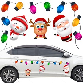 IMISHM Christmas Car Decorations Car Christmas Refrigerator Magnets Reflective Bulb Light Santa Reindeer Snowman Magnet Accessories Set Xmas Holiday Winter Decor