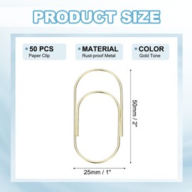 PATIKIL 50 Pcs 2x1" Large Paper Clips Metal Paper Clips for Office Supplies Document Organization Binder Bookmark Planner Large Rust Resistant Strong Durable Bulk Gold
