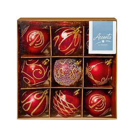 Christmas Shatterproof Baubles 9 Pack 60mm Tree Decoration - glitter, matte, and shiny (Red 6204)