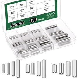 Keadic 60 Pieces 12 Sizes Metal Dowel Pins M6 M8 M10 Cylindrical Shelf Support Peg Pin Rod Fasteners Assortment Kit for Bookshelves Cabinet Mounting Component Position, Silver