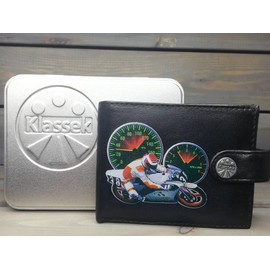 Klassek Sports Motor Bike Motorcycle Speed Dials Mens Wallet Gift Box Brand Real Black Leather RFID Blocking with Coin Pocket