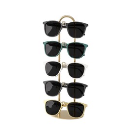 LongMen Metal Sunglass Organizer,Glasses Holder,Eyeglass Holder,Sunglass Storage Eyeglasses Rack Metal Frame for 5 Pairs (2, Gloden)