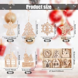 30pcs Wooden Christmas Tree Ornaments Set, 3.1in Carved Hanging Craft Decorations Unfinished Wood Crafts Holiday Decor Cutout Embellishment Blank Decor for Xmas Farmhouse Party