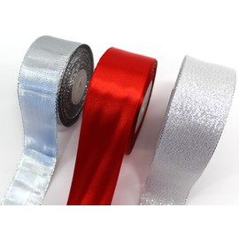 CaPiSo 3 x 25 m Ribbon 40 mm Decorative Ribbon Red Silver Shiny Ribbon Lurex Ribbon Christmas
