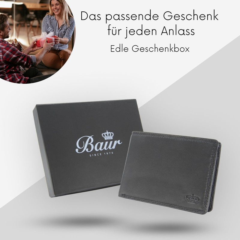 Baur Men's Genuine Leather Wallet with RFID Protection, Landscape Format,