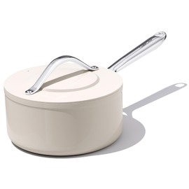 CookinCraze 3.5QT Nonstick Ceramic Sauce Pan with Lid Soup Pot Even Heat Distribution, Non Toxic PFAS-Free Small Cooking Pot for All Stovetops (Induction/Gas/Electric), Oven Safe 500°F, Cream