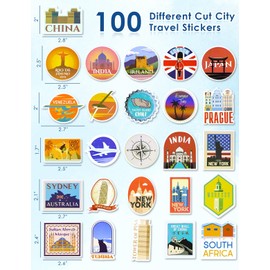 GAUENEEN 100Pcs City Travel Stickers Pack, Waterproof Vinyl Travel Map Stickers for Water Bottle Laptop Luggage, Cityscape Aesthetic Decals