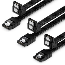 deleyCON 3 x 30 cm SATA 3 Cable Nylon Set 6 Gbit/s Data Cable SATA III Connection Cable Serial ATA Connection Cable for Motherboard & Hard Drive HDD SSD 1 S-ATA L-Connector 90° Angled Black