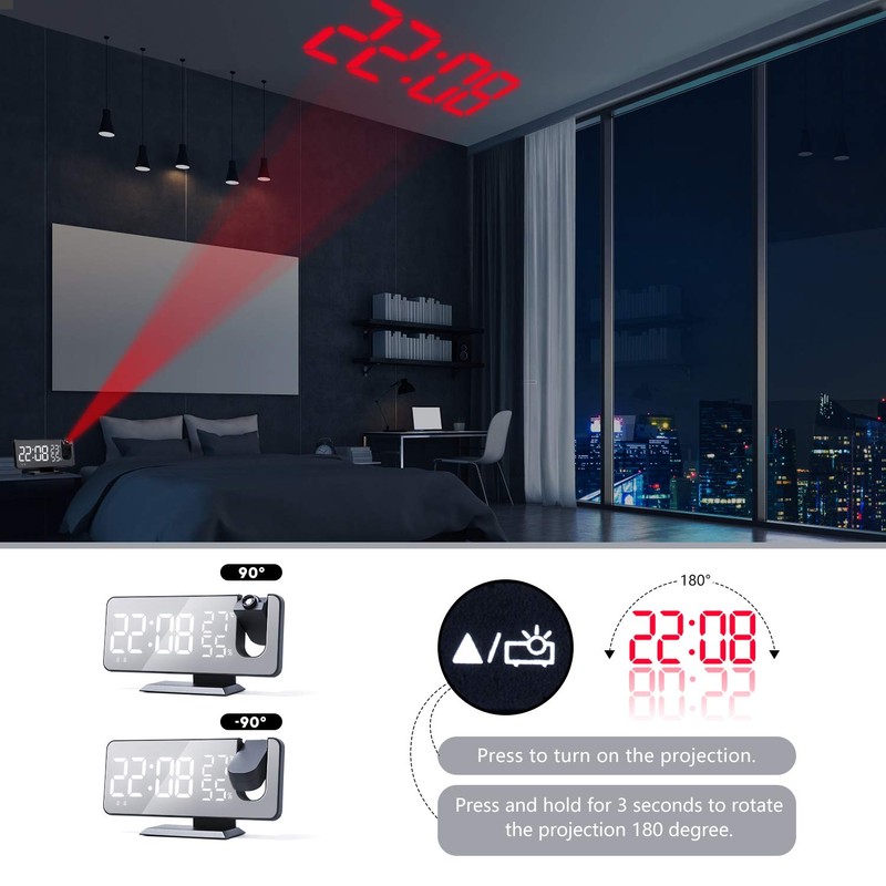 DollaTek Radio projection alarm clock LED large screen display temperature