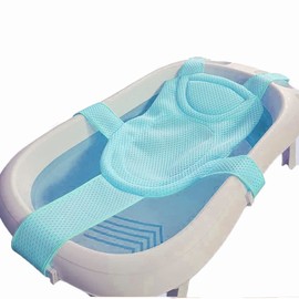 Breathable Mesh Newborn Baby Bath Mat Foam Baby Tub Pillow Adjustable Non-Slip Bath Seat Pad Cushion for Bathtub for 0-18 Months (Style 2-Blue(mesh))