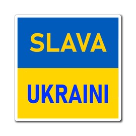 Slava Ukraini Glory to Ukraine Magnet on Ukraine Flag. Multiple Sizes to Fit a Small Space to a Car Bumper