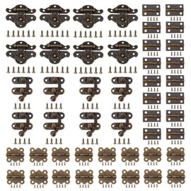 248 Pcs Antique Bronze Hardware Kit, 8 Engraved Hasp Catches, 8 Small Brass Latches, 32 Box Hinges with 200 Screws for Wooden Jewelry Boxes, Cabinets & Furniture Repair