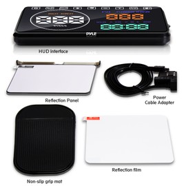 Pyle Heads Up Display HUD Screen - Universal 5.5’’ Car Head-Up Windshield Monitor Screen Projector, Vehicle Speed and Diagnostic Monitor System, Plug and Play, Water Temp, Voltage, Fuel Indicator