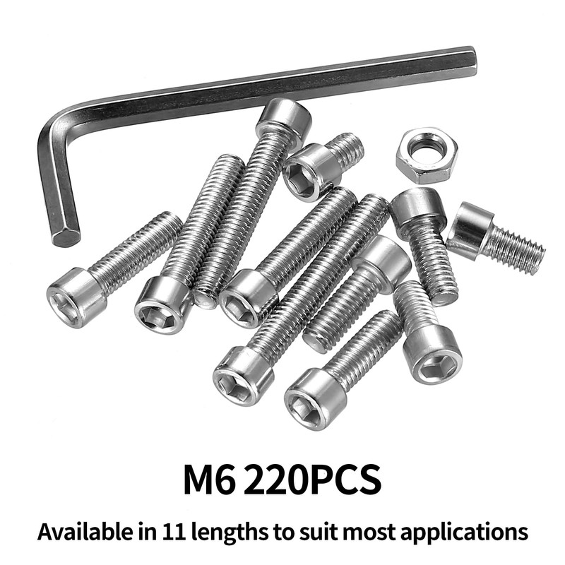 220 Pcs M6 Bolts and Nuts Sets, 304 Stainless Steel