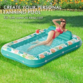 Inflatable Tanning Pool Lounger Float, Stonful 75" x 51" Pool Floats Adult with Pillow & Cup Holder, 4 in 1 Water Filled Inflatable Sun Tan Tub Tanning Bed Mat for Swimming Pool Backyard Beach (XL)