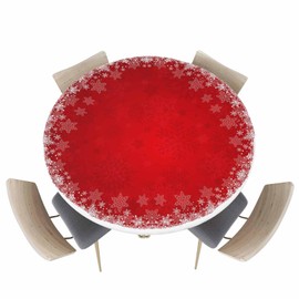 Winter Snowflake Round Fitted Table Cover for Dining Tables,Elastic Edged Tablecloth Christmas Geometric Waterproof Oil Proof Tables Cover Cloths for Kitchen Dinner Party Event