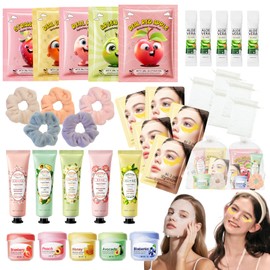 35Pcs Sleepover Party Supplies for Girls, 5 Sets Spa Pamper Kit with Facial Masks, Eye Patches, Hand Cream, Lip Balm & Sleeping Face Mask, Ideal Gift for Sleepovers & Birthdays
