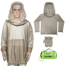 2-Piece Net Suit XXL, Zippered Hood Jacket & Gloves Set, Thickened Breathable Mesh, Adjustable Fit for Upper Body Protection, Unisex Lightweight Outdoor Gear for Camping, Fishing, Hiking, Gardening