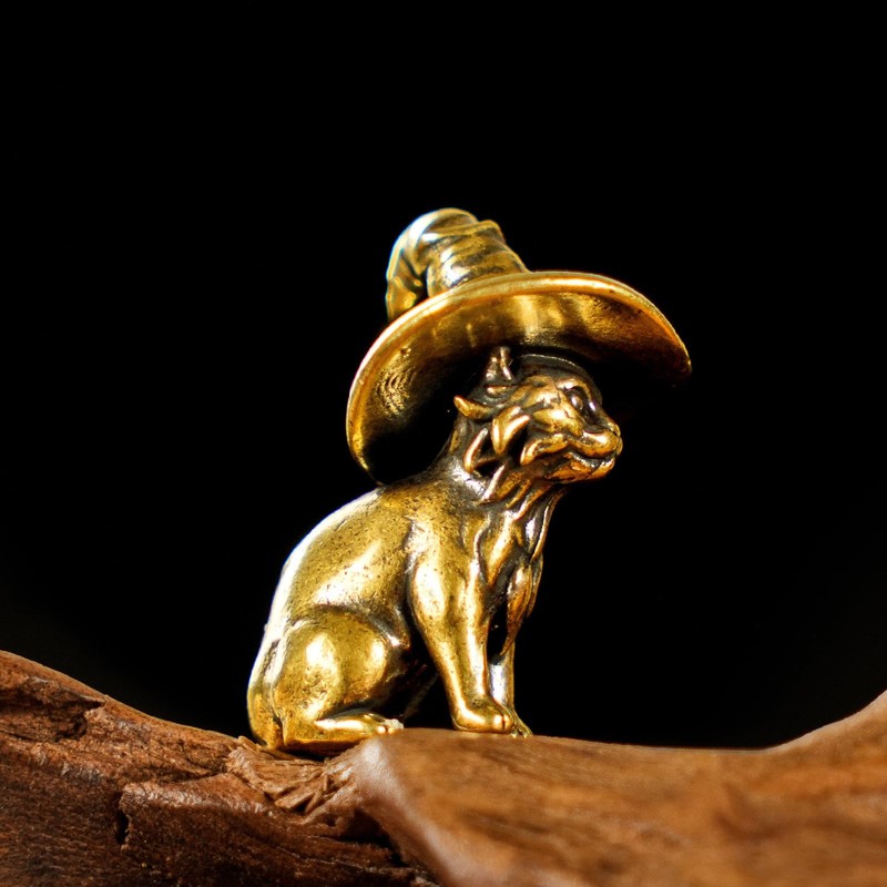 CHOVY Retro Handcrafted Witch Cat Ornament - 100% Solid Brass