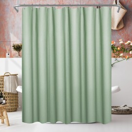 TheBlackSpot Sage Green Shower Curtain, Hotel Waffle Boho Shower Curtain Set, Waterproof Fabric Shower Curtains Heavy Duty Textured No Hook, Bathroom Accessories Decor 72W x 72H