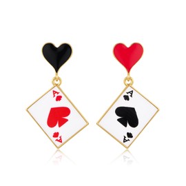 Funky Poker Earrings for Women Gold Hearts Spades A Ace Playing Cards 18K Gold Plated Dangle Drop Earrings for Women Gambling Casino Jewelry Gift