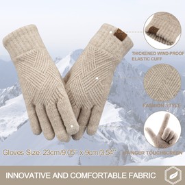 Bequemer Laden Womens Winter Gloves Cold Weather Warm Knit Touchscreen Gloves for Women with Dual-layer Thermal Fleece Lining, Khaki