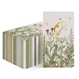 Horaldaily 100 Spring Monogram Disposable Paper Decorative Guest Napkins, Watercolor Flowers Gold Foil Letter G Wedding Party Baby Show Lunch Dinner Kitchen Bathroom