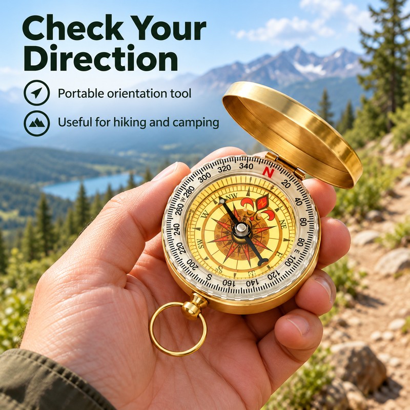 Portable Pocket Compass for Hiking and Camping – Gold-Tone Water-Resistant