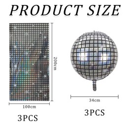 3 Pieces Of Disco Background Cloth And 3 Pieces Of Disco Balloons, Waterproof Background Cloth, Shiny Background Cloth, Party Scene Decoration