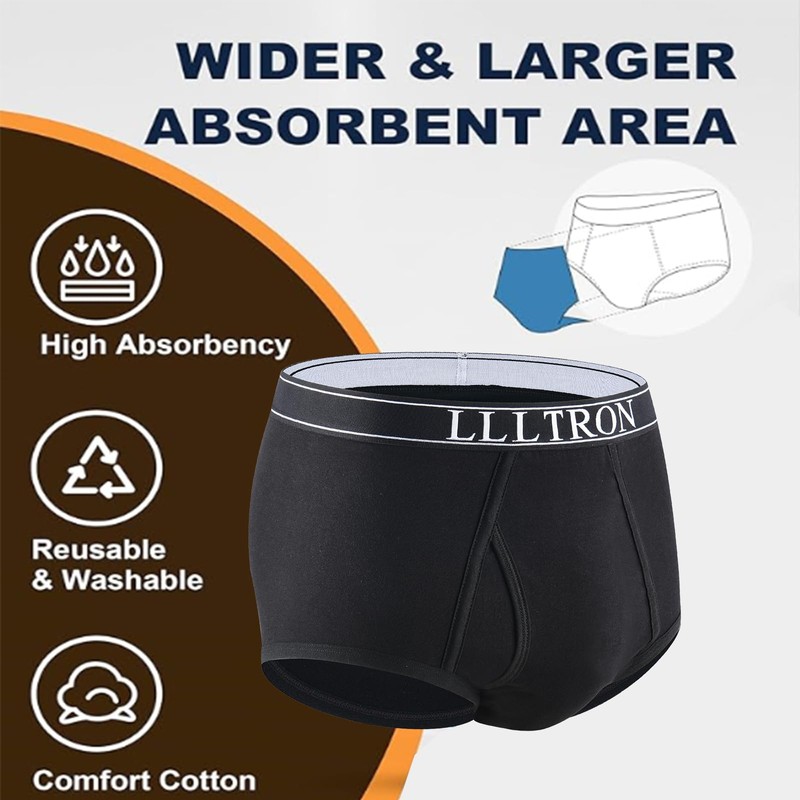 Incontinence Underwear for Men Washable Cotton Briefs Reusable Urinary Protective